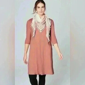 Pure J. Jill Easy Knit Seamed Dress Pocket Cotton Modal Size Medium Dusty Pink